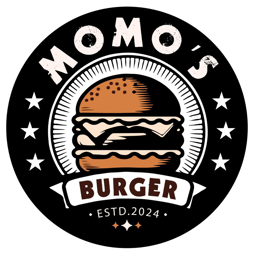 Momo's Burger logo.